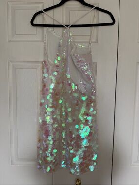 Urban Outfitters Iridescent Sequin Slip Dress - Cream with Opal Sheen